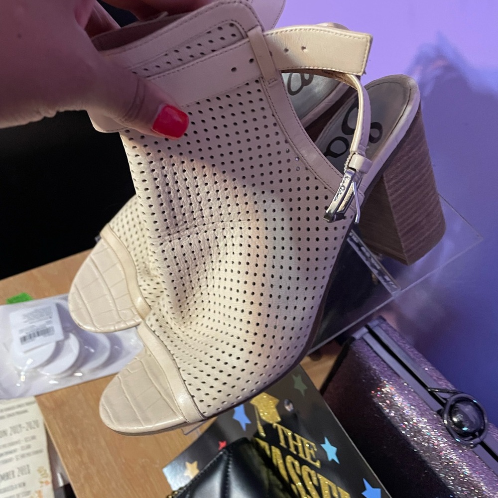 Sam Edelman Cream Perforated Block Heels